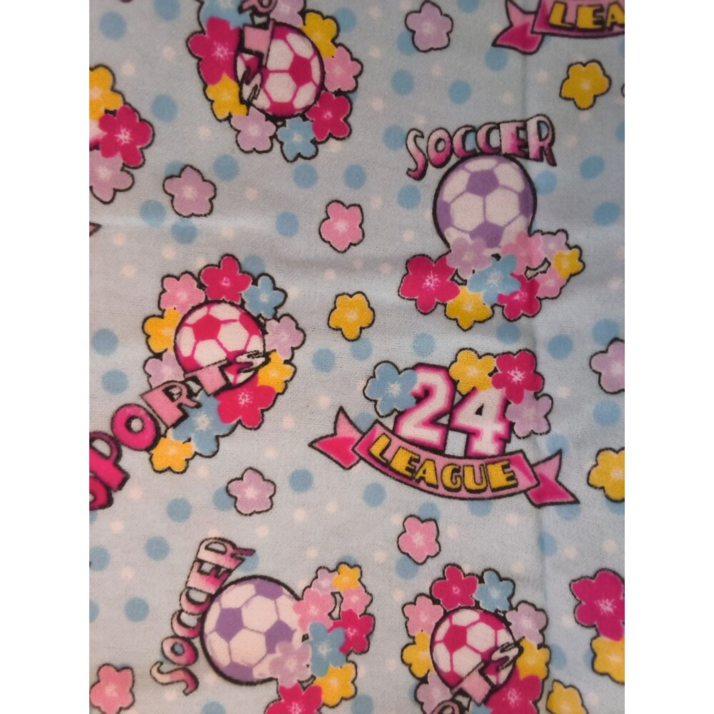 JoAnn Fabric Cotton Flannel Girls Soccer Print on Blue Background Sports 39x44